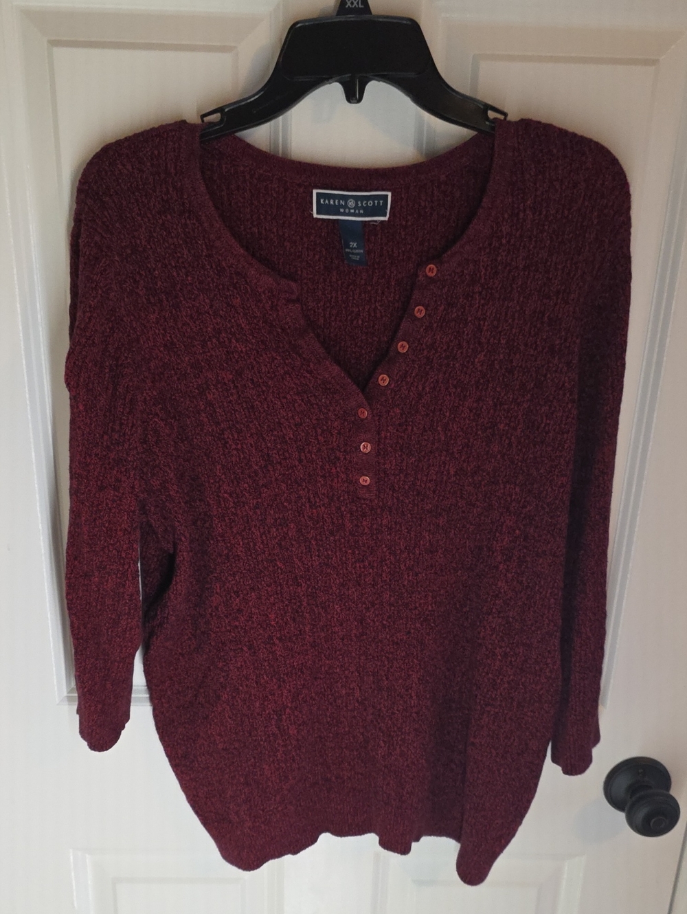 Karen Scott Maroon Crew Henley Sweater